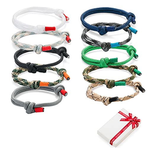 10 Stück Cool Geflochtene Armbänder Set für Mann, Bunt Marine Seil Schnur Nautische Surf Armband für Männer Herren Jungs kinder jungen junge, Navy Seil String Stoff Armreif Einstellbar Geschenk von QIUJUNDE