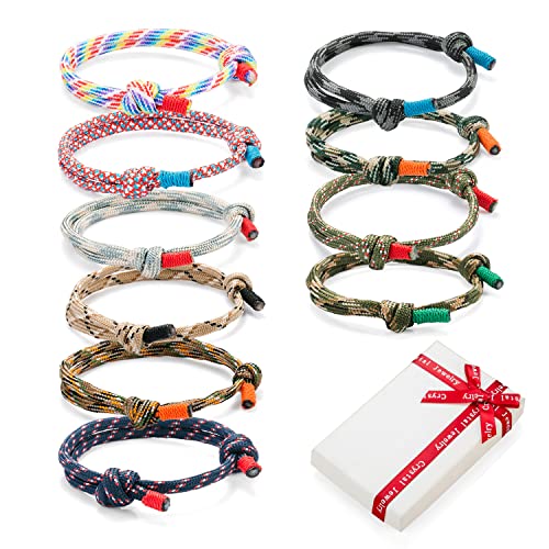 10 Stück Cool Geflochtene Armbänder Set für Mann Frau,Camouflage Marine Seil Schnur Nautische Surf Armband für Männer Herren Jungs kinder jungen junge, Navy String Stoff Armreif Einstellbar Geschenke von QIUJUNDE