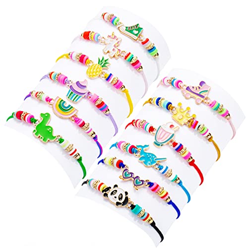 12 Stück Freundschaftsarmband Set für Kinder Mädchen,Einstellbare Geflochten Stoff Armband Einhorn Regenbogen Krone Panda Dino Weben Armbänder zum zuziehen Schmuck Geschenke für BFF Kindergeburtstag von QIUJUNDE