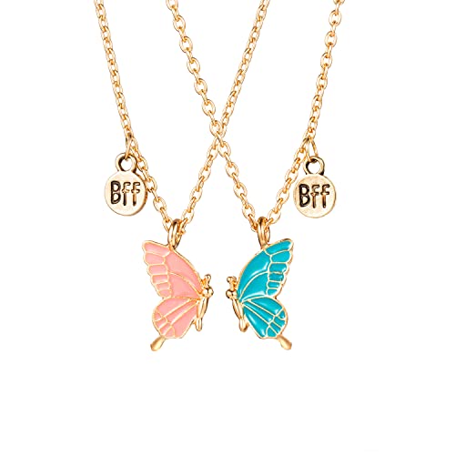 2 Stück Schmetterling Freundschaftskette Set für Kinder Mädchen Paar Pärchen,Gold Damen Kette Anhänger Freundschaft Ketten Haslkette Schmuck Geschenke für BFF Beste Freunde Mutter Tochter Geburtstag von QIUJUNDE