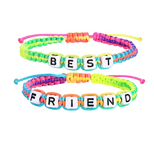 2Stück Bunt Weben Freundschaftsarmbänder Perlen Mit Buchstaben Best Friend Set für Kinder Mädchen,Pastell Neon Stoff Armband BFF Geschenk für Damen Mutter Tochter Beste Freundin Weihnachten Geburtstag von QIUJUNDE