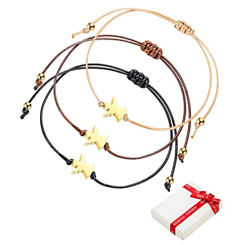 3Stück Gold Schutzengel Glücksarmband Set,BFF Freundschaft Damen Armbänder Stoff Zum Zuziehen Engel Glücksbringer Armband Geschenk für Teenager Mädchen Frauen Beste Freundin Taufe Kommunion Geburtstag von QIUJUNDE
