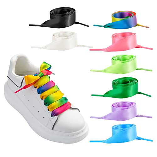 8 Paar Satin Schnürsenkel Flache 2cm Breit für Damen Mädchen, Bunt 120cm Senkel Schuhbänder Lang Satin-Band Schnürsenkel Flach Senkel Shoelaces für Sportschuhe Laufschuhe Bergschuh Outdoorschuh von QIUJUNDE