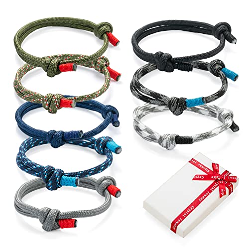 8 Stück Cool Geflochtene Armbänder Set für Mann Frau, Bunt Marine Seil Schnur Nautische Surf Armband für Männer Herren Jungs kinder jungen junge, Navy Seil String Stoff Armreif Einstellbar Geschenk von QIUJUNDE