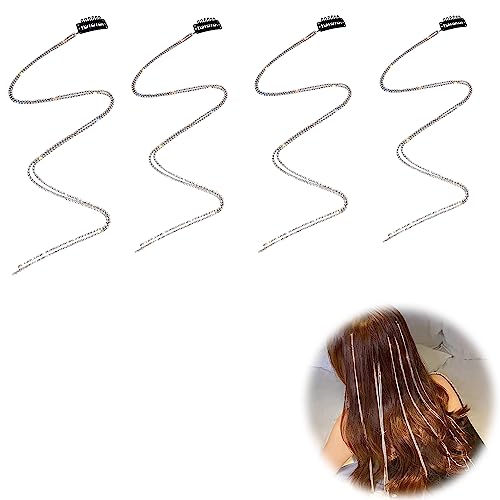 QIUMING 4 Stücke Strass Haarketten Für Frauen Quaste Haarspangen Ketten Silber Kristall Quaste Haarspange Kette glitzer Glitzer Strähnen Haare Für Den Täglichen Gebrauch von Mädchen (Silber) von QIUMING
