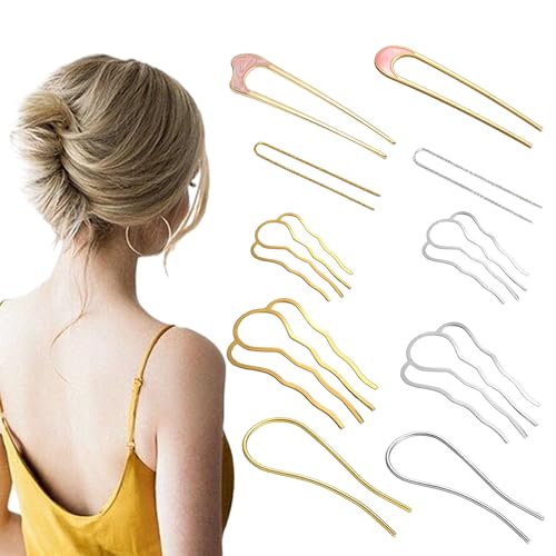 QIUMING 10Stück Haar Steckkamm metall seitenkämme Haargabel Clip U Form Haarkamm Zum Stecken Metall Haarkämme Haarkämme Zum Stecken Gold Einsteckkamm für Frauen und Mädchen (Silber + Gold) von QIUMING