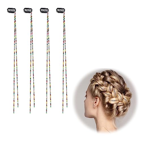 QIUMING 4 Stücke Strass Haarketten Für Frauen Quaste Haarspangen Ketten Silber Kristall Quaste Haarspange Kette glitzer Glitzer Strähnen Haare Für Den Täglichen Gebrauch von Mädchen (Farbe) von QIUMING