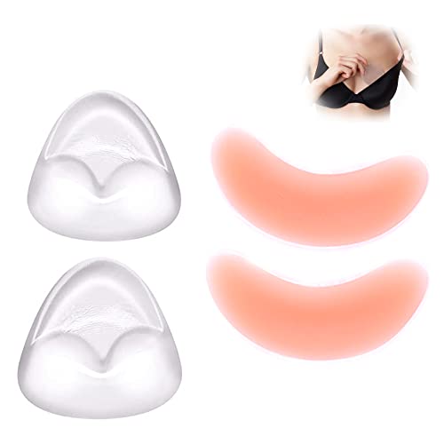 QIUMING 4pcs wasserdichte Silikon-BH-Pads BH Einlagen Hautfarbene Silikon-Brustpolster Die unsichtbare Weichheit Brust-Lifting magische Anwendung Bikini-Badeanzug Dreieck und Halbmond Form von QIUMING