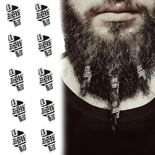 QIUMING Dreadlock wikinger bartperlen Wikinger Haarperlen Haar Bartperlen bartperlen zum klipsen Schmuck nordische haarperlen bartschmuck für Männer Frauen Haar Bart Schmuck DIY (Silber,Stil 2) von QIUMING