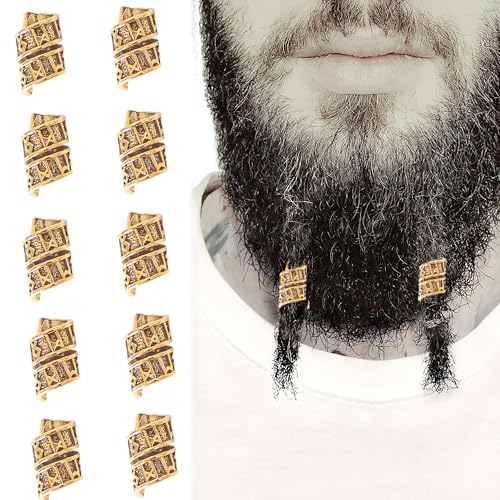 QIUMING Dreadlock wikinger bartperlen Wikinger Haarperlen Haar Bartperlen bartperlen zum klipsen Schmuck nordische haarperlen bartschmuck für Männer Frauen Haar Bart Schmuck DIY (golden,Stil 4) von QIUMING