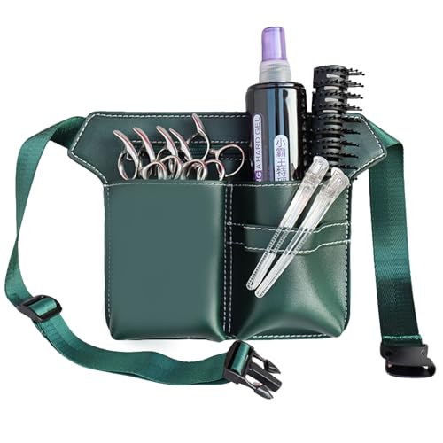Friseurtasche für Profis, Barber Werkzeugtasche mit Gürtel,PU Leder Friseur Gürteltasche, Scherenholster,Friseur Bauchtasche,Scherentasche Friseur,Taillen-/Schultergürtel-Scherenhalter. (grün) von QIUPFGUT