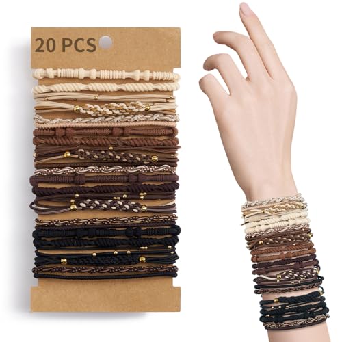 QIUTIMIY 20 Stück Boho-Haarbänder für Damen, elastische Haarbänder für dickes/dünnes Haar, niedliches Haar-Accessoire für Mädchen, keine Beschädigung des Haares (JD04) von QIUTIMIY