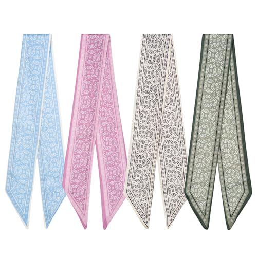 QIUTIMIY 4er-Pack Schals schmale Twill-Haartücher Halstuch Band Geldbörse Modeaccessoires Damenhandtaschen Charms von QIUTIMIY