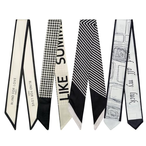QIUTIMIY 4er-Pack Schals schmale Twill-Haartücher Halstuch Band Geldbörse Modeaccessoires Damenhandtaschen Charms von QIUTIMIY