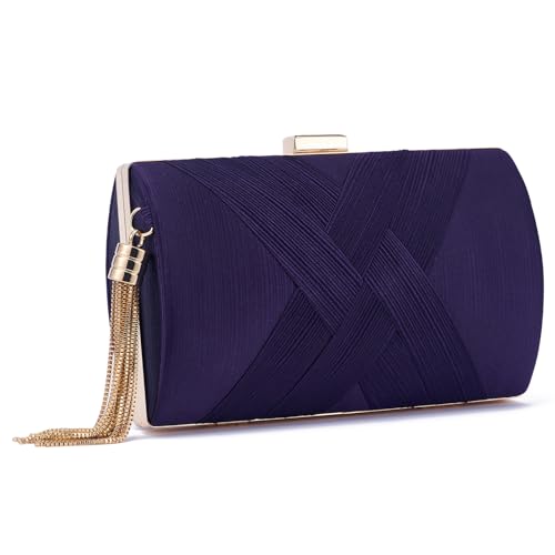 QIUTIMIY Damen Clutch Geldbörsen Abendtasche Quaste Abendhandtasche, Lady Party Fransen Prom Clutches Geldbörse Kette Umhängetasche,Lila von QIUTIMIY