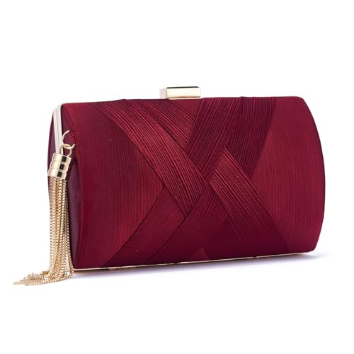 QIUTIMIY Damen Clutch Geldbörsen Abendtasche Quaste Abendhandtasche, Lady Party Fransen Prom Clutches Geldbörse Kette Umhängetasche,Weinrot von QIUTIMIY