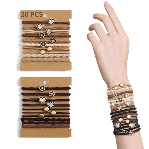 QIUTIMIY Haargummis für Damen, Boho-Haargummis, 20 Stück, für dickes / dünnes Haar, niedliche Haaraccessoires für Mädchen, ohne das Haar zu beschädigen (Liebe) von QIUTIMIY