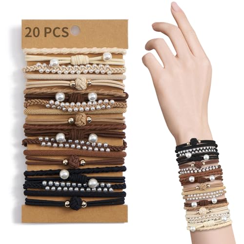QIUTIMIY KFZZ Boho-Haargummis, Armbänder für Damen, elastische Haarbänder für dickes/dünnes Haar, niedliches Haar-Accessoire für Mädchen, keine Beschädigung des Haares, 20 Stück von QIUTIMIY