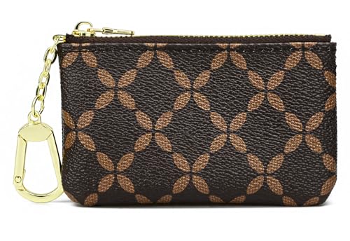 QIUTIMIY Mini Geldbörse Reißverschluss Klein Münzgeldbörse Schlüsseletui Coin Purse Kleine Geldbörse Damen mit Schlüsselbund,Rhombus Braun von QIUTIMIY