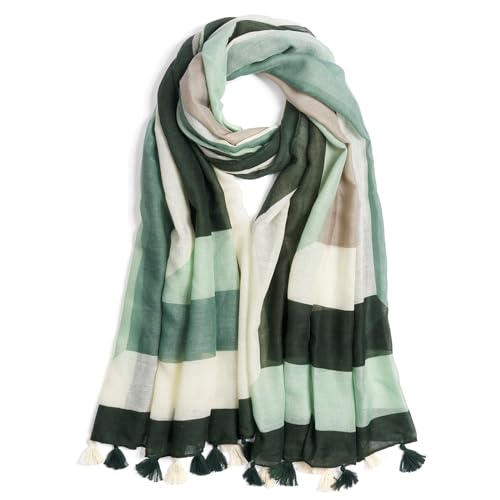QIUTIMIY Schals für Damen Dünn Blumenmuster Bunte Schals und Tücher Halstuch mit Quasten für Frühling Sommerschal(Splicing-Green) von QIUTIMIY