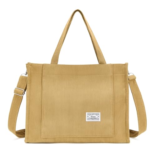 QIUTIMIY cord Tasche Damen Tote Bag Handtasche Damen Umhängetasche Schultertaschen Crossbody Corduroy Bag Abnehmbarer Schultergurt für Arbeit Studium Einkaufen，Khaki Saugschnalle von QIUTIMIY
