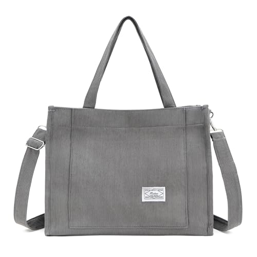 QIUTIMIY cord Tasche Damen Tote Bag Handtasche Damen Umhängetasche Schultertaschen Crossbody Corduroy Bag Abnehmbarer zwei Ersatz-Schultergurte für Arbeit Studium，Dunkelgrau Saugschnalle von QIUTIMIY