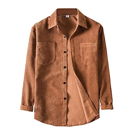 Cordhemd Herren Cord-Hemd Langarm Männer Freizeithemd Regular Fit Button-down Shirt Einfarbig Revers Hemded Licht Hemd Herbst und Winter Bluse Shirts von QIUhhpuy