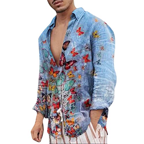 Hawaii Hemd Männer Funky Hawaiihemd Langarm Leinenhemd Herren Hemd Sommermode Hawaii Print Henley Shirt Kragen Baumwolle Leinen Hemdoberteil Strand Beach Oberteil von QIUhhpuy