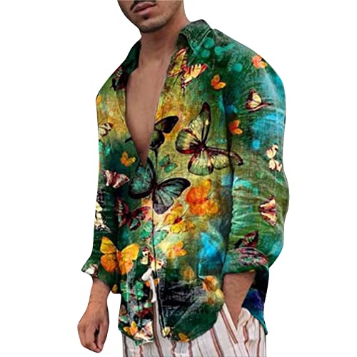 Hawaii Hemd Männer Funky Hawaiihemd Langarm Leinenhemd Herren Hemd Sommermode Hawaii Print Henley Shirt Kragen Baumwolle Leinen Hemdoberteil Strand Beach Oberteil von QIUhhpuy