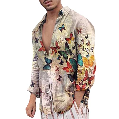 Hawaii Hemd Männer Funky Hawaiihemd Langarm Leinenhemd Herren Hemd Sommermode Hawaii Print Henley Shirt Kragen Baumwolle Leinen Hemdoberteil Strand Beach Oberteil von QIUhhpuy