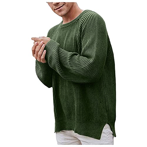 Pullover für Herren Einfarbiger Rundhalsausschnitt Slim Fit Warm Herbst Winter Sweatshirts Pulli Langarmshirt Rollkragen Männer Wollpullover Ohne Kapuze Baumwolle Winterpullover (Armeegrün, XL) von QIUhhpuy