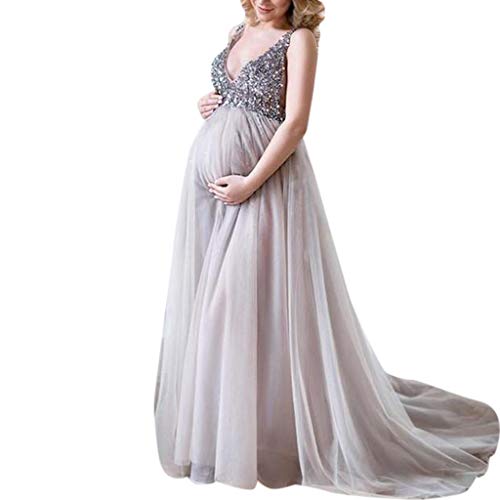 QIUhhpuy Damen Schwangerschaftskleid Maxi Umstandskleider Diamant Brautkleid Elegant Umstandsmode V-Ausschnitt Schwangere Fotoshooting Kostüme Sling Kleid Chiffonkleid Ballkleider von QIUhhpuy