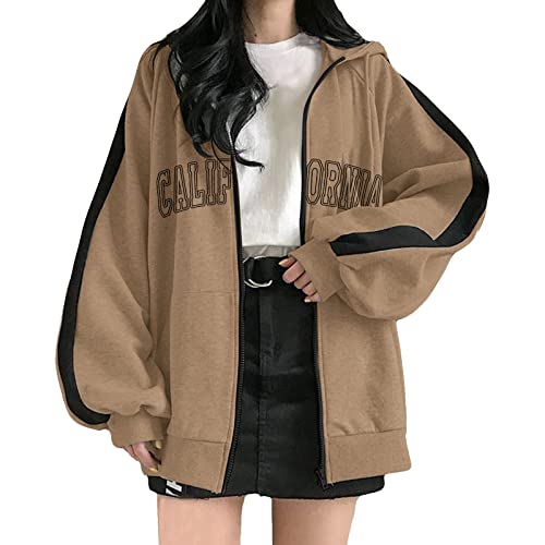 QIUhhpuy Damen Sportjacke Kapuzenjacke Old Collge Hoodie Frühlingsjacke Hip Hop Boyfriends Stil Oberteile Sweatjacke Basic Pullover Jacke Kapuzenpullover Freizeitjacke Übergangsjacke von QIUhhpuy