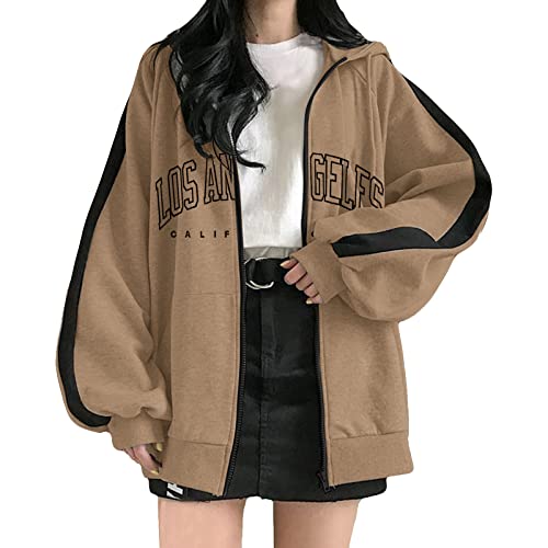 QIUhhpuy Damen Sportjacke Kapuzenjacke Old Collge Hoodie Frühlingsjacke Hip Hop Boyfriends Stil Oberteile Sweatjacke Basic Pullover Jacke Kapuzenpullover Freizeitjacke Übergangsjacke von QIUhhpuy