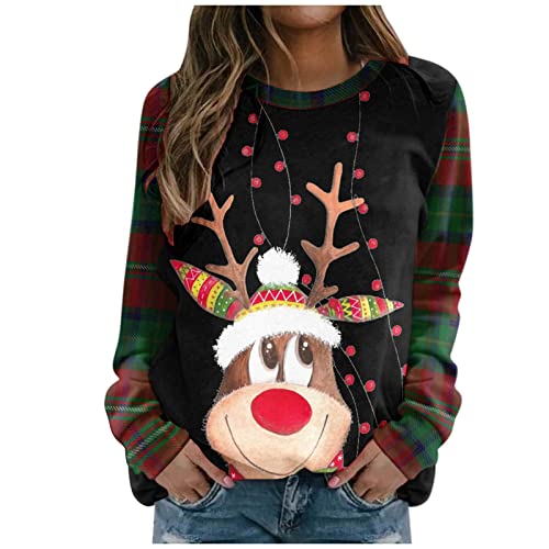 QIUhhpuy Damen Weihnachtspullover Damen Weihnachtsthema Sweater Xmas Weihnachten Frauen Langarm Winterpullover Winter Pullover Weihnachtspullover Damen Sweatshirt Pulli Locker Tops Bluse Oberteile von QIUhhpuy