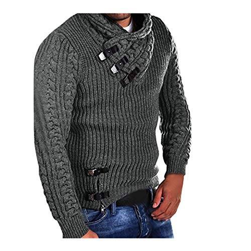 QIUhhpuy Herren Strickjacke Schalkragen Slim Fit Winter-Freizeit-Jacke Sommer Grobstrick Hoodie-Pullover Strick-Pullover Strick-Pulli mit Woll-Pullover Langarm-Sweatshirt Slim Fit (Dunkelgrau, L) von QIUhhpuy