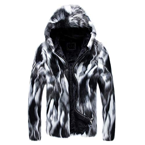 QIUhhpuy Pelzmantel Herren Kunstpelz Mantel mit Kapuze Plüsch Strickjacke Winterjacke Warme Felljacke Pelz Jacke Faux Fur Pelzjacke Fellmantel Wolljacken Fleecejacke von QIUhhpuy