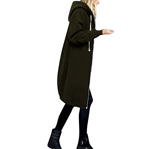 QIUhhpuy Sweatjacke Damen Lang mit Kapuzen übergang Herbst Winter Herbstmantel Jacke Winterjacke Warm Lange Weste Damen Reißverschluss Sweatshirt Langarm Hoodie Casual Kapuzenpullover Outdoor Outwear von QIUhhpuy