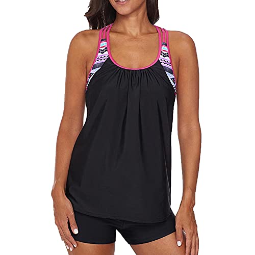 QIUhhpuy Tankini Damen Bauchweg Bademode Top Bandeau Mit Hotpants Set Badeanzug Tankini Badeanzüge Bauchstraffung Badeanzug Zweiteilige Bademode Blumendruck Tanktop und Boxershorts von QIUhhpuy