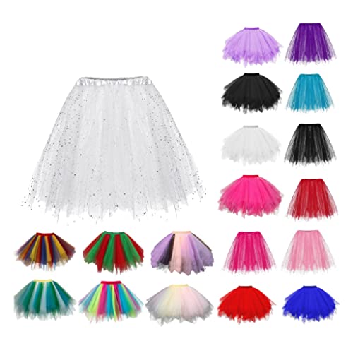 Tüllrock Damen Tüll Rock Petticoat Unterrock Kurz Ballett Tutu 50er Rockabilly Tütü Mini Rock Karneval Kostüm Crinoline Weiß von QIUhhpuy