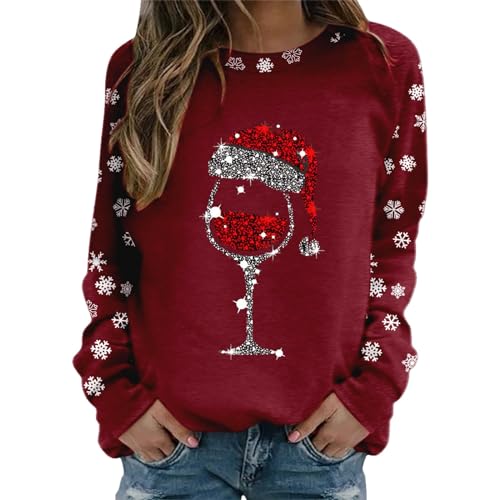 Weihnachtspullover Damen Langarm Sweatshirt Rundhals Weihnachtspulli Elegant Weihnachten Pullover Damen Winter Weihnachts Pullis Casual Christmas Sweat Oberteile Tops für Frauen Teenager Mädchen von QIUhhpuy