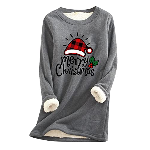 Weihnachtspullover Damen Pullover Damen Winter Fleece Warme Langarmshirt Fleecepullover Sweatshirt Weihnachten Winterpullover Wollpullover Kaschmir Cashmere Teddy Gedruckt Langarm Pullover Bluse Tops von QIUhhpuy