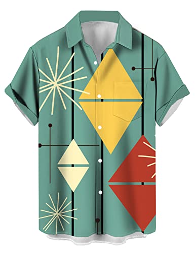 QIVICIMA Herren Retro Bowling Shirts 50er Jahre Rockabilly Style Button Down Shirts Vintage Style Camp Shirt, 1 1 A7-Retro, XL von QIVICIMA