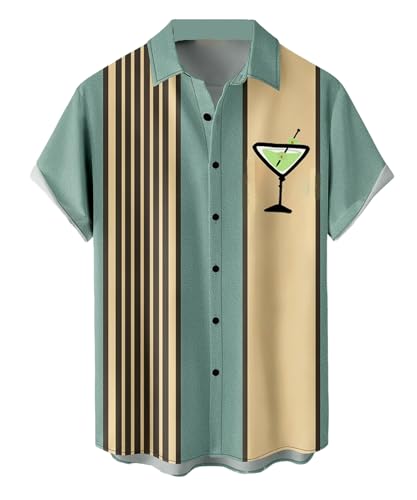 QIVICIMA Herren Retro Bowling Shirts 50er Jahre Rockabilly Style Button Down Shirts Vintage Style Camp Shirt, 1 B4 Classics, XX-Large von QIVICIMA