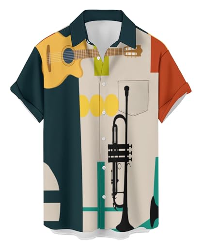 QIVICIMA Herren Retro Bowling Shirts 50er Jahre Rockabilly Style Button Down Shirts Vintage Style Camp Shirt, 1 x A21-Retro, XX-Large von QIVICIMA