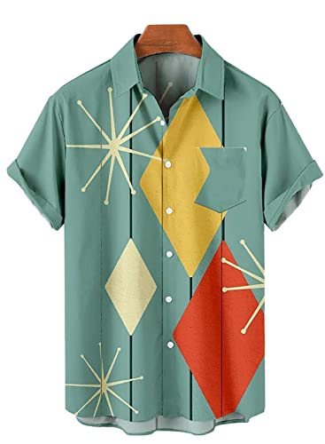 QIVICIMA Herren Retro Bowling Shirts 50er Rockabilly Style Button Down Shirts Cuban Style Camp Shirt, A7-Retro, XX-Large von QIVICIMA