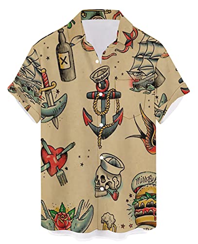 QIVICIMA Herren Retro Bowling Shirts 50er Rockabilly Style Button Down Shirts Cuban Style Camp Shirt, B5 Retro, XL von QIVICIMA