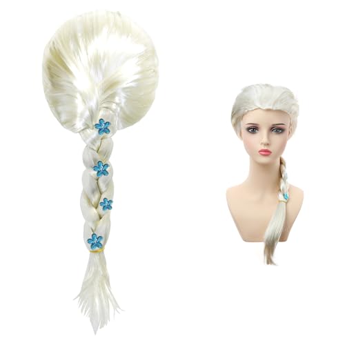 Frozen Elsa Perücke Elsa Cosplay Wig Beige Lange Zopf Für Damen Und Kinder Prinzessin Perücke Kunstfaserperücke Anime Perücke für Cosplay Perücke Kostüm Zubehör, Karneval, Maskerade Einheitsgröße von QIWEIS