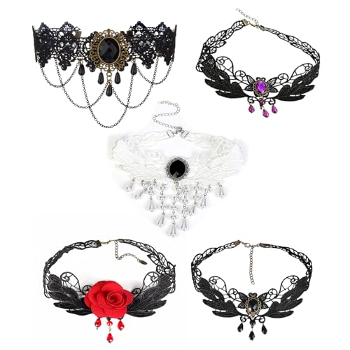 QIWEIS Gothic Halskette 5 Stück spitzen halskette Gothic Spitzen Choker Halloween Schmuck Damen vampir schmuck spitze für Damen und Mädchen Vintage Hochzeit Party Abschlussball Festival Halloween QIWEIS Gothic Halskette 5 Stück spitzen halskette Gothic Spitzen Choker Halloween Schmuck Damen vampir schmuck spitze für Damen und Mädchen Vintage Hochzeit Party Abschlussball Festival Halloween von QIWEIS