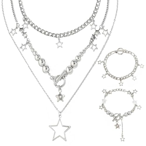 QIWEIS silberne Stern Halskette 2 Stück stern armband Geschichtet Stern Choker Halskette Hohlen Stern Anhänger Halskette Schmuckset für Damen für Mehrschichtige Halskette Schmuck Frauen Und Mädchen QIWEIS silberne Stern Halskette 2 Stück stern armband Geschichtet Stern Choker Halskette Hohlen Stern Anhänger Halskette Schmuckset für Damen für Mehrschichtige Halskette Schmuck Frauen Und Mädchen von QIWEIS